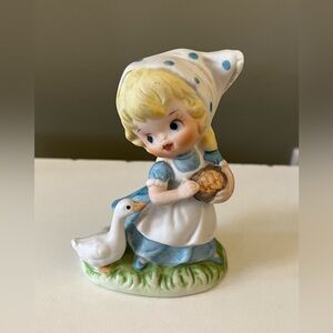 Vintage Homeco Girl Feeding A Duck Figurine Spring Summer Art Decor Porcelain